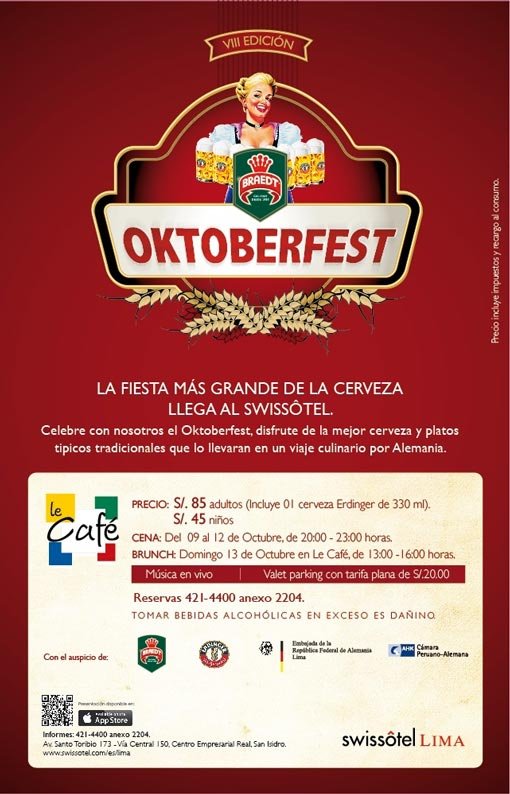 El precio será por persona, S/. 85.00 adultos y S/. 45.00 niños e incluye el buffet de platos y postres antes mencionados, el show en vivo, 330ml de cerveza Erdinger Weissbräu y todos los impuestos y servicios correspondientes.